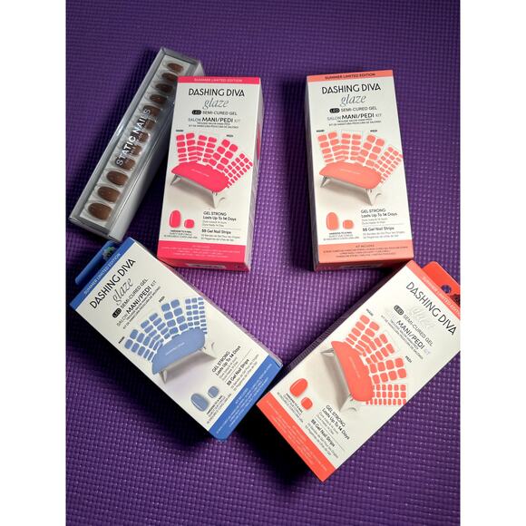 Dashing Diva LOT 4 Glaze LED Semi Cured Gel Mani/Pedi NEW comes w/ LED Lamp - Picture 1 of 4